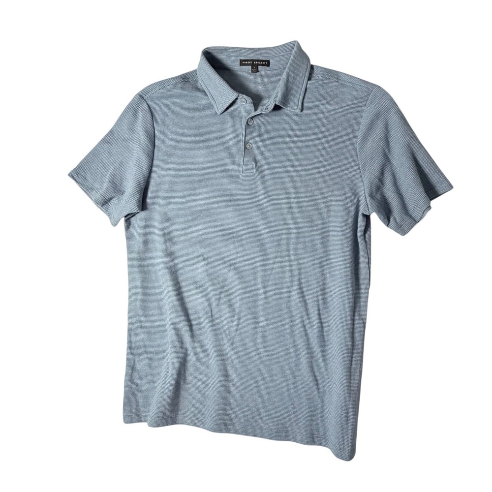 Robert Barakett Cloverdale SS Polo Mens Large Blue Waffle Knit RB11005 Excellent